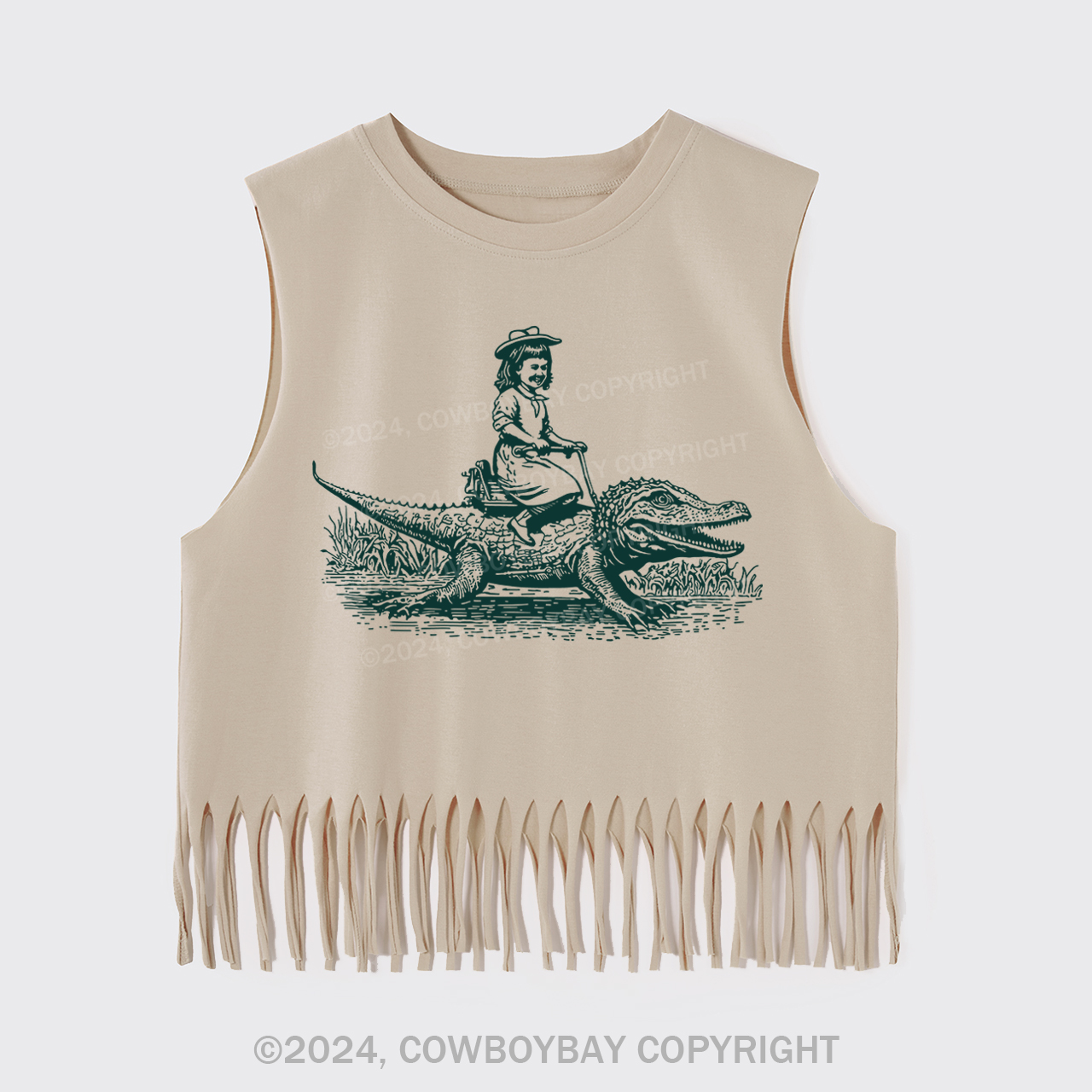 Girl Riding an Alligator Fringe Tank
