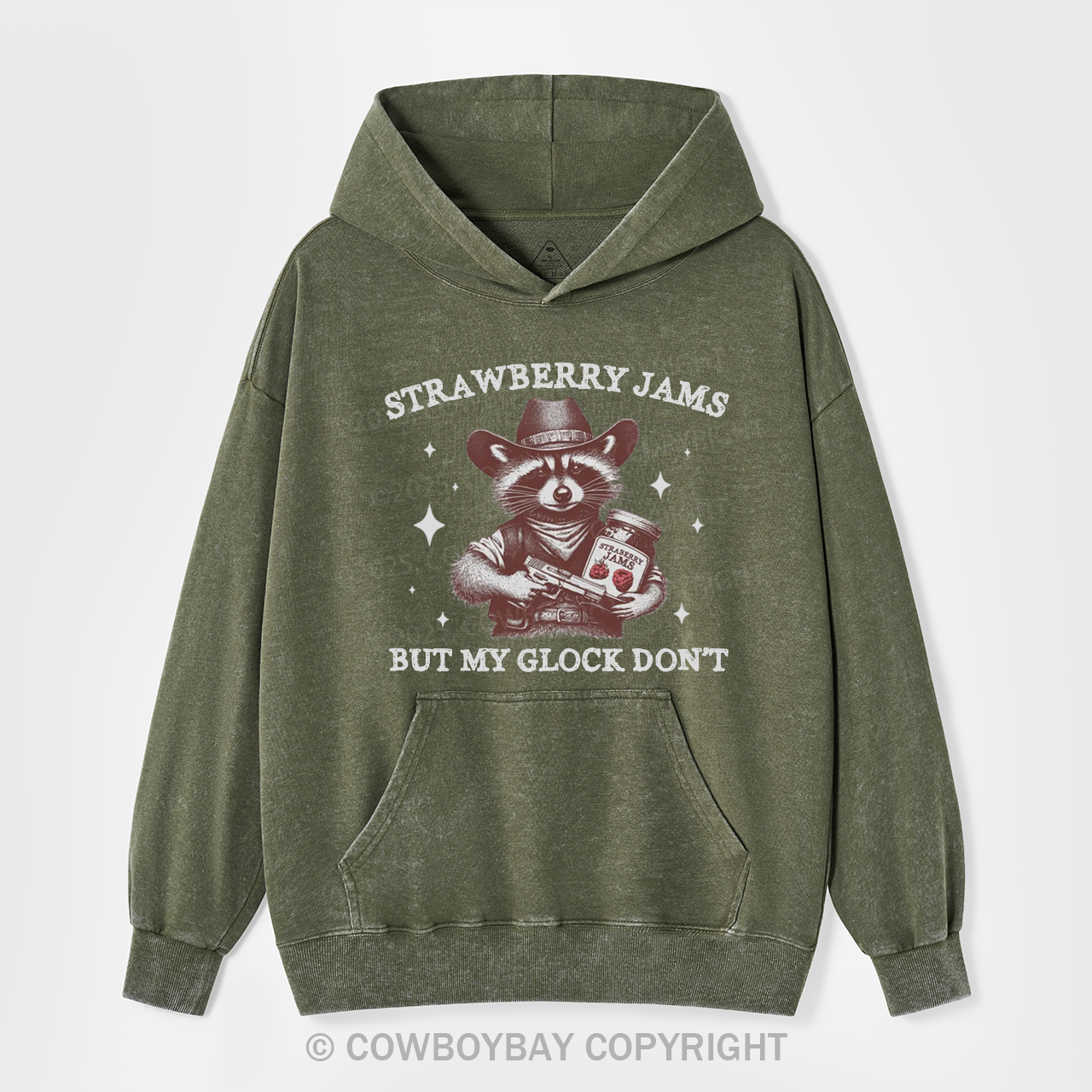 Retro Western Raccoon Garment-Dye Hoodies
