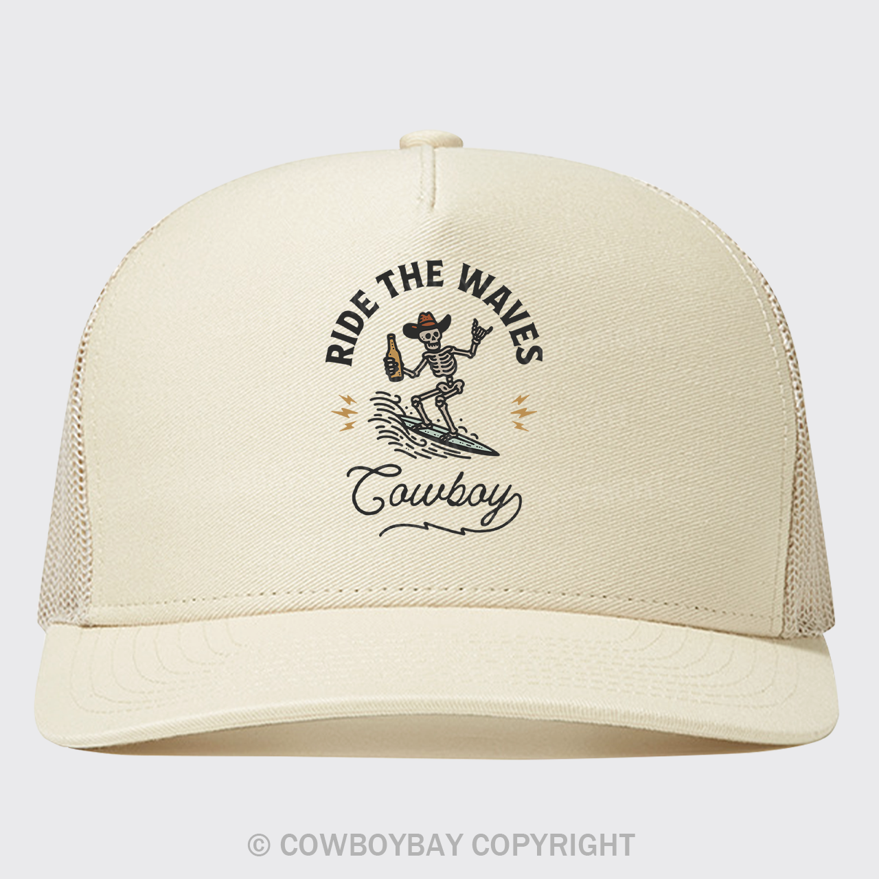 Surfing Cowboy Skeleton Trucker Hat
