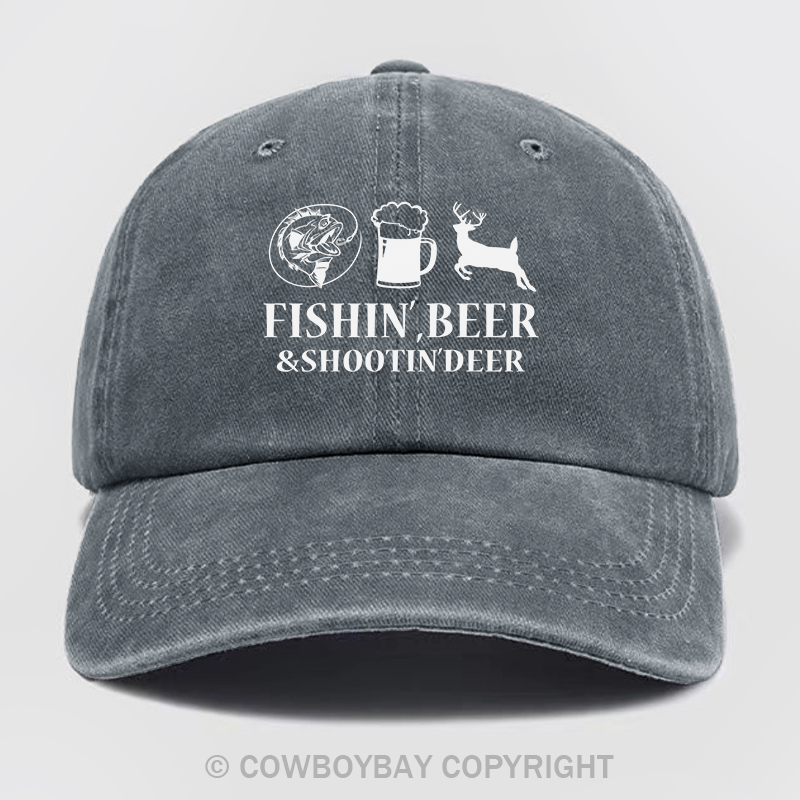 Fishin', Beer & Shootin' Deer Funny Wash Hat