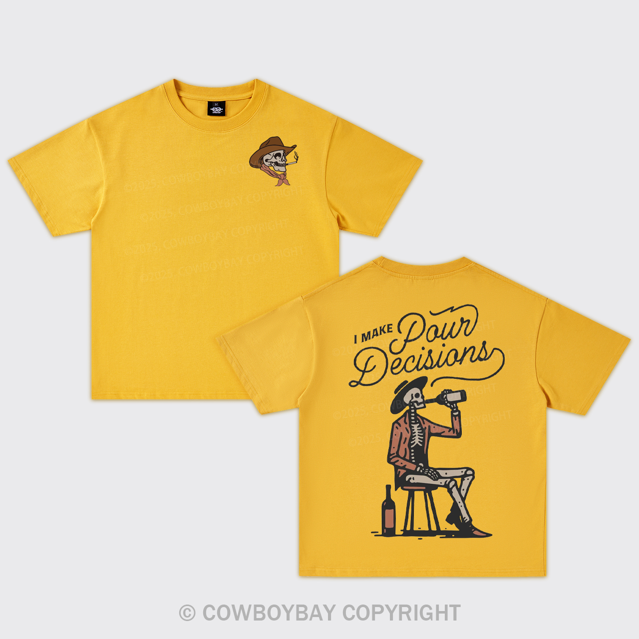 Skeleton Cowboy Drinking Wine Oversize T-Shirts