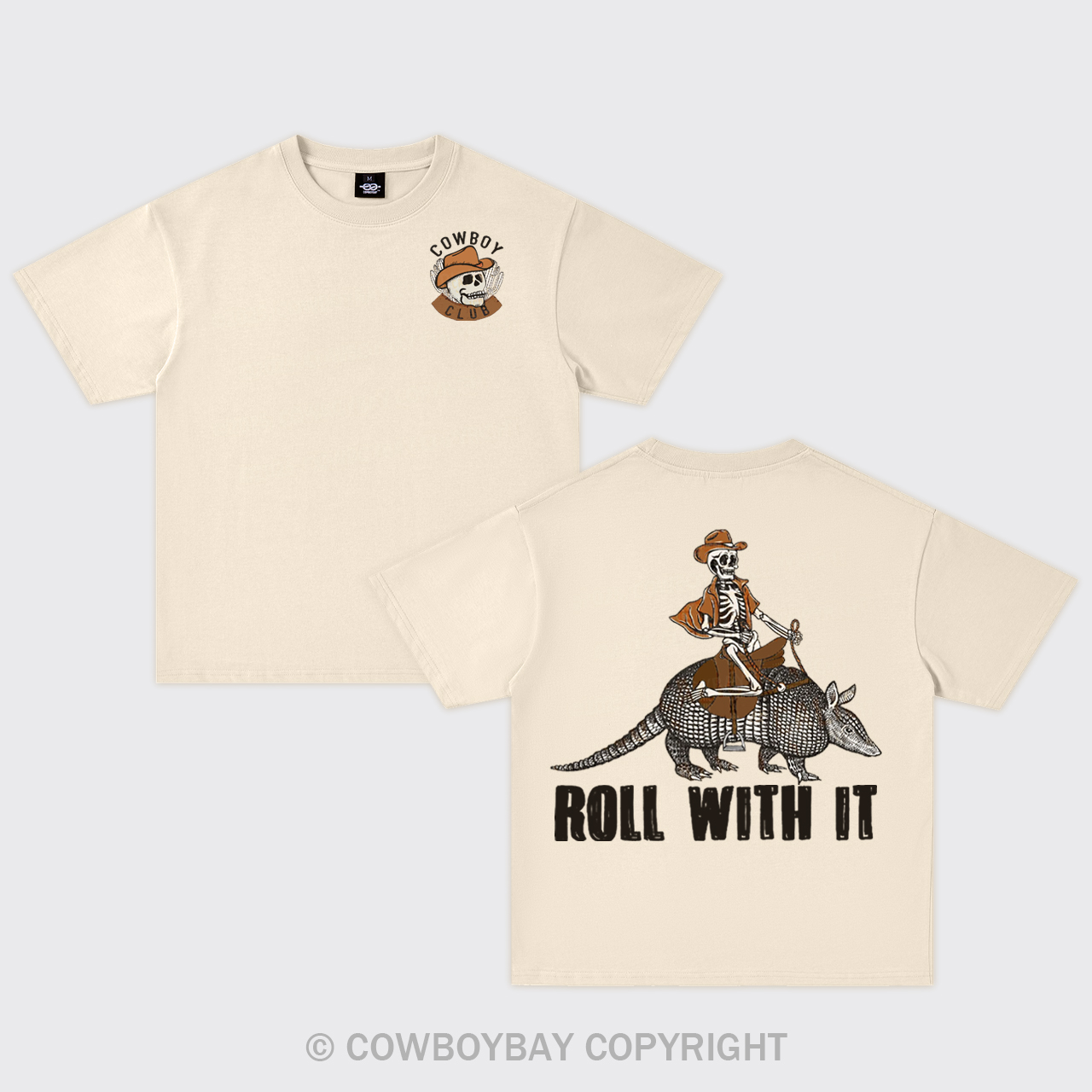 Cowboy Skeleton Rides Armadillo Oversize T-Shirts