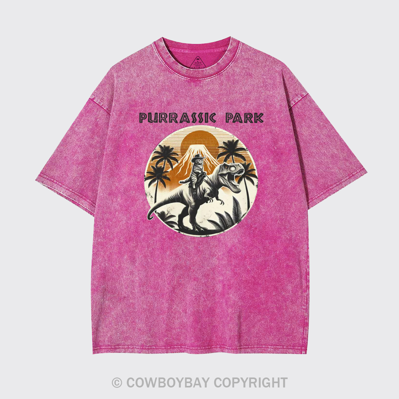 Cowboy Cat Riding Dinosaur Garment-dye Tees