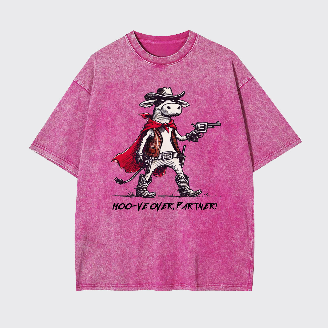 Funny Red Cloak Cowboy Cow Garment-dye Tees