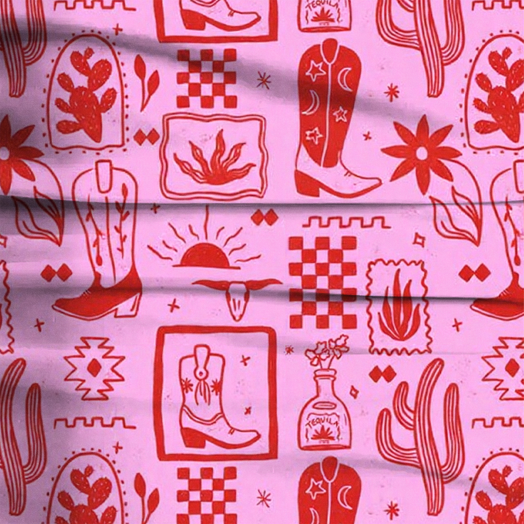 Pink Retro Western Pajama Pants