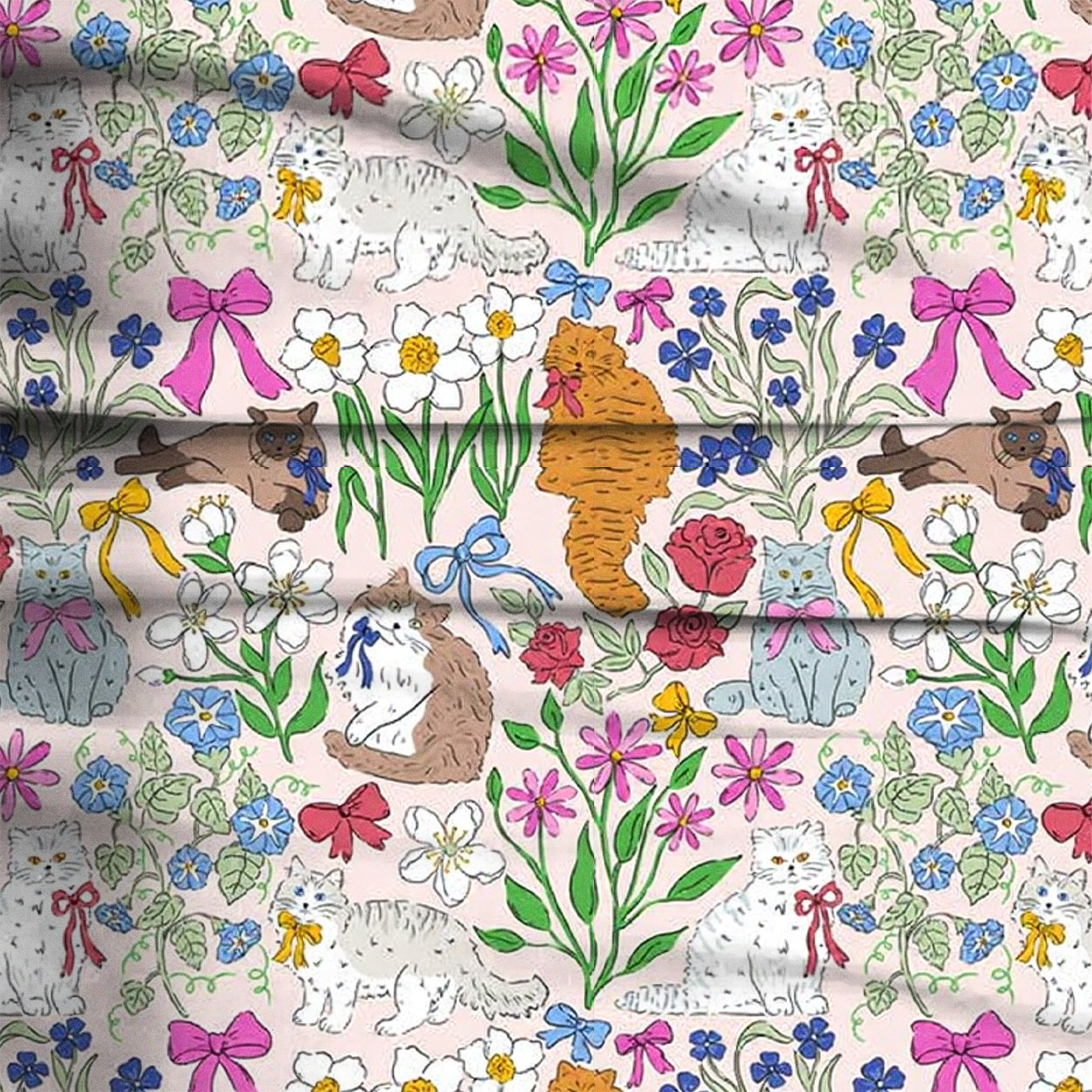 Colorful Garden Cats Pajama Pants