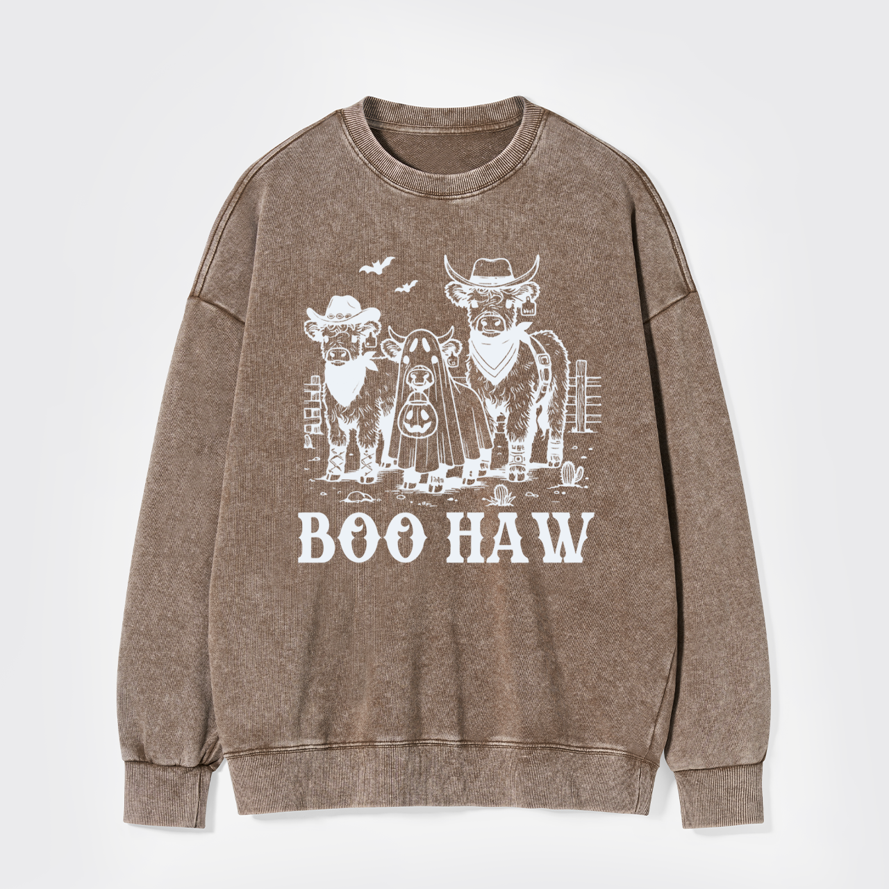 Boo Haw Highland Cow Halloween Washed Sweatshirts