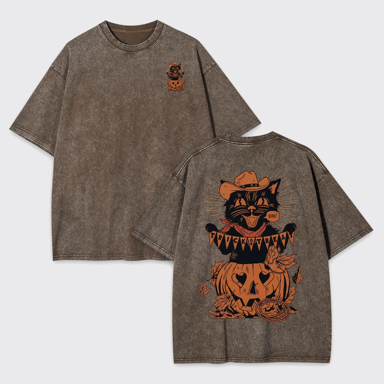 Trick Or Treat Halloween Black Cat Garment-dye Tees