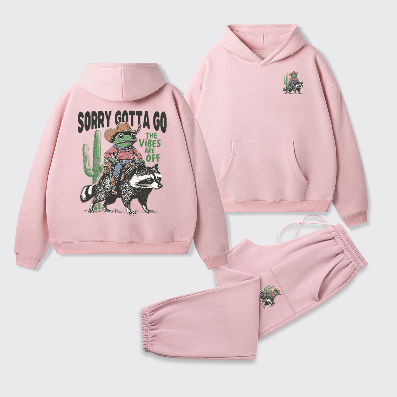 Cowboy Frog Riding Raccoon Hoodie Set