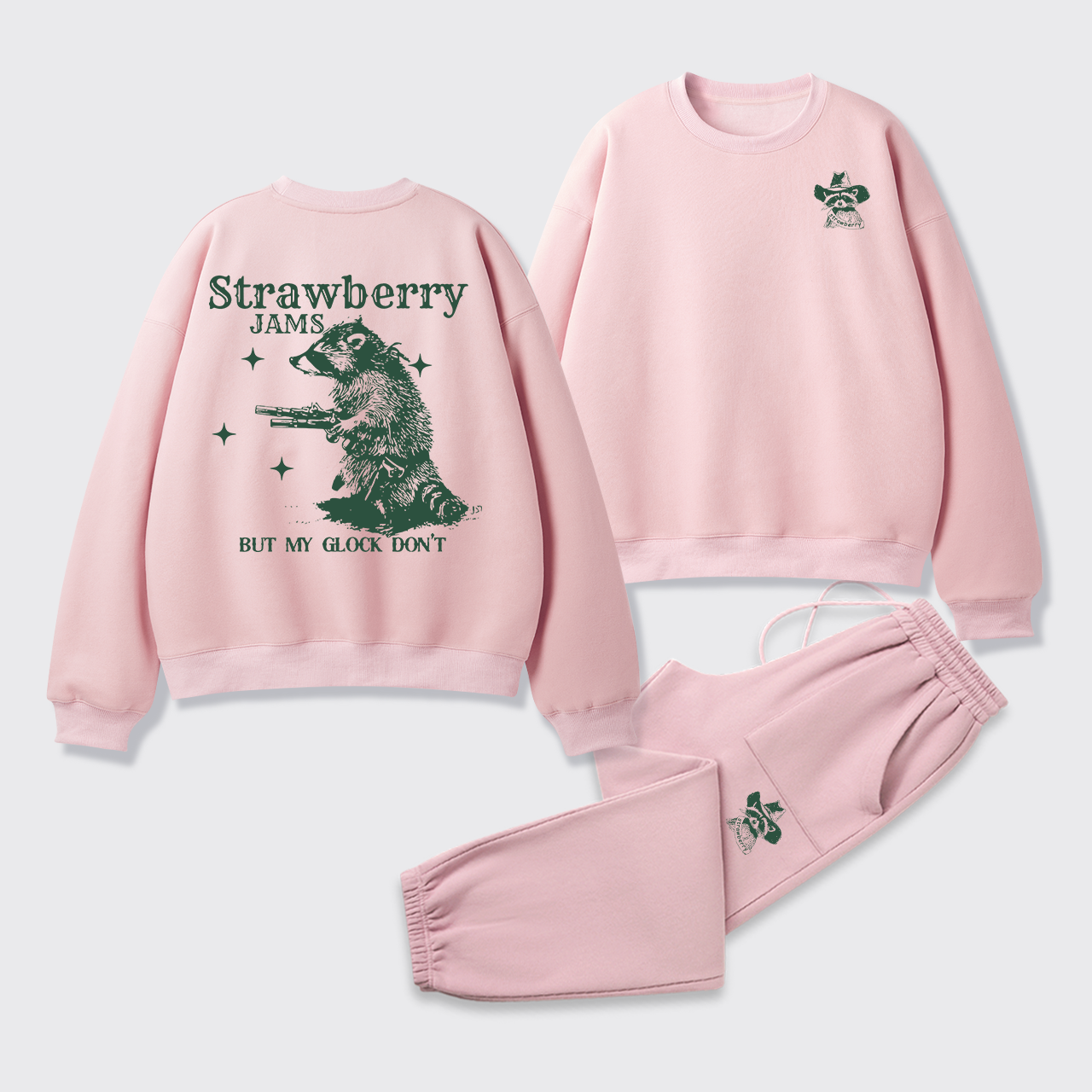 Snarky Sayings-Strawberry Jams But My Glock Don't Fleece Sweatshirt Set