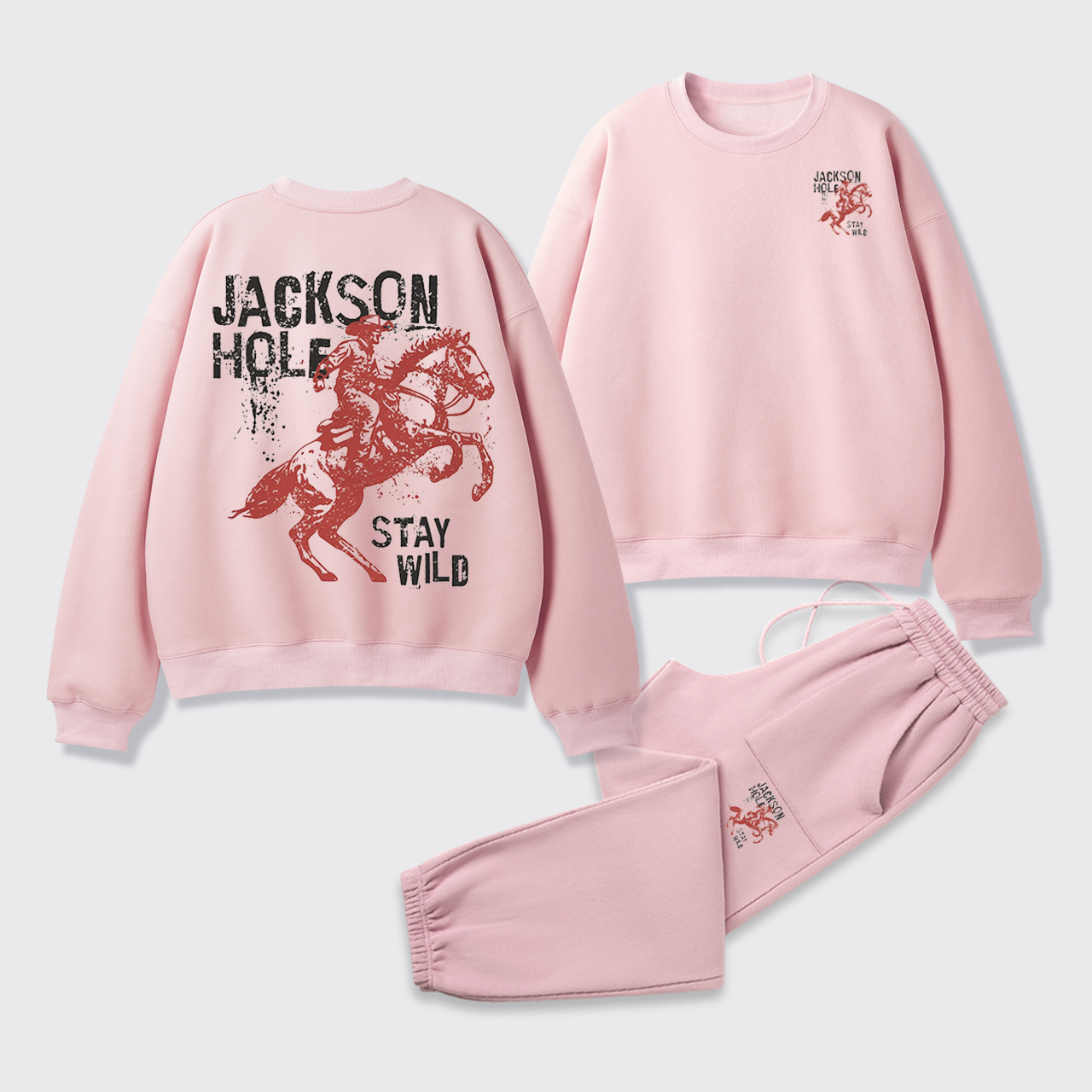 Retro Western Wildflower Wild Horses Fleece Sweatshirt Set