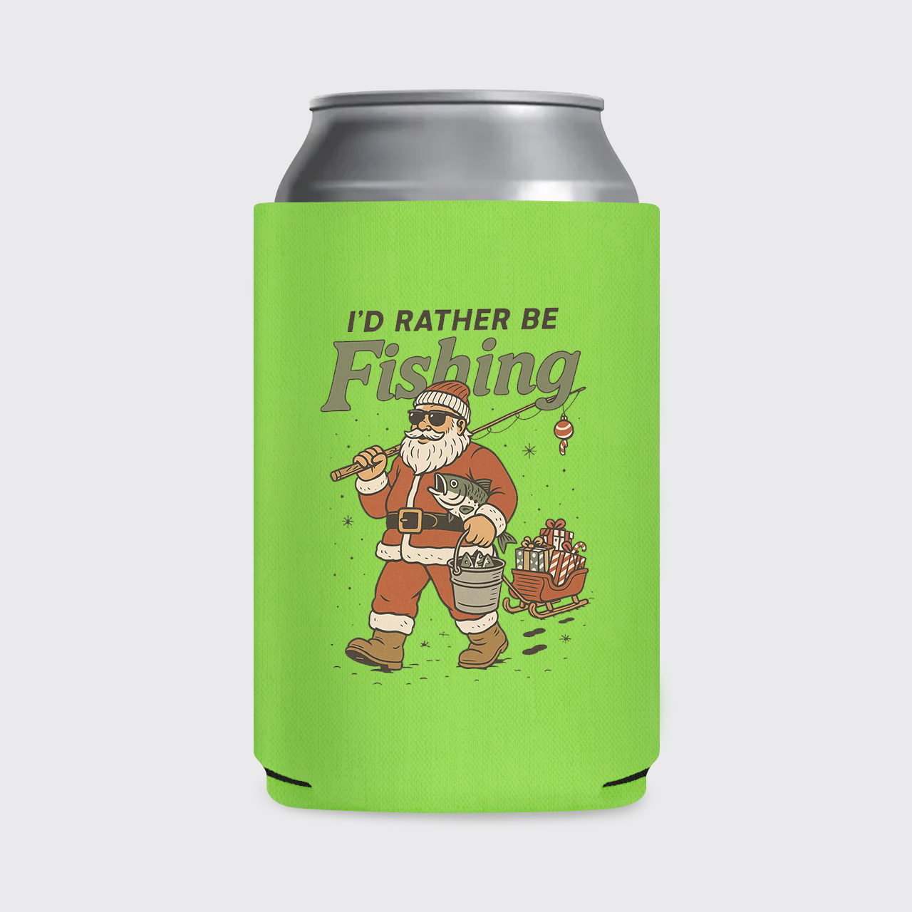 Vintage Santa Fishing Koozie
