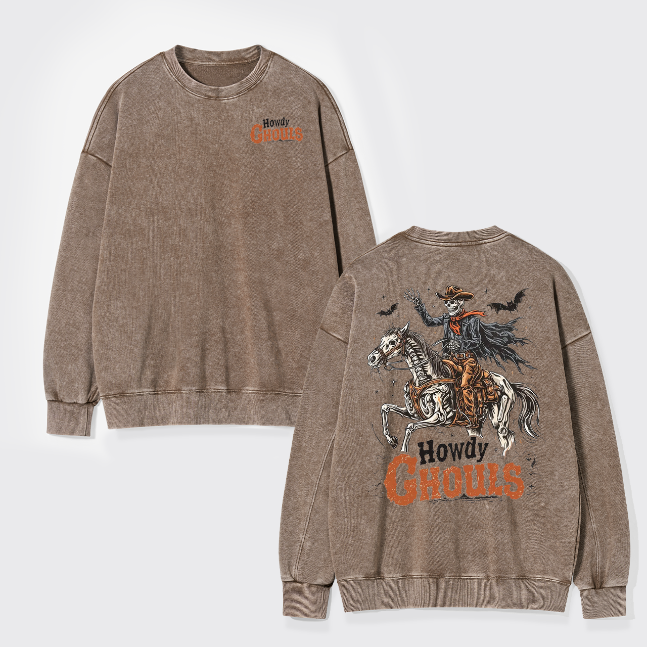 Howdy Ghouls Halloween Cowboy Skeleton Washed Sweatshirts