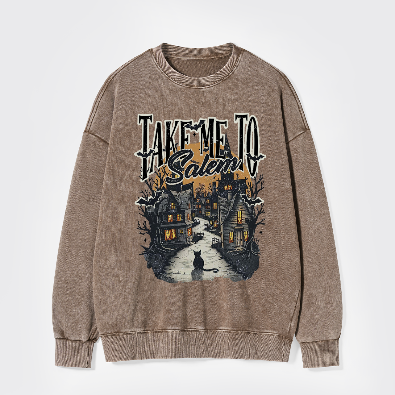 Retro Halloween Black Cat Washed Sweatshirts