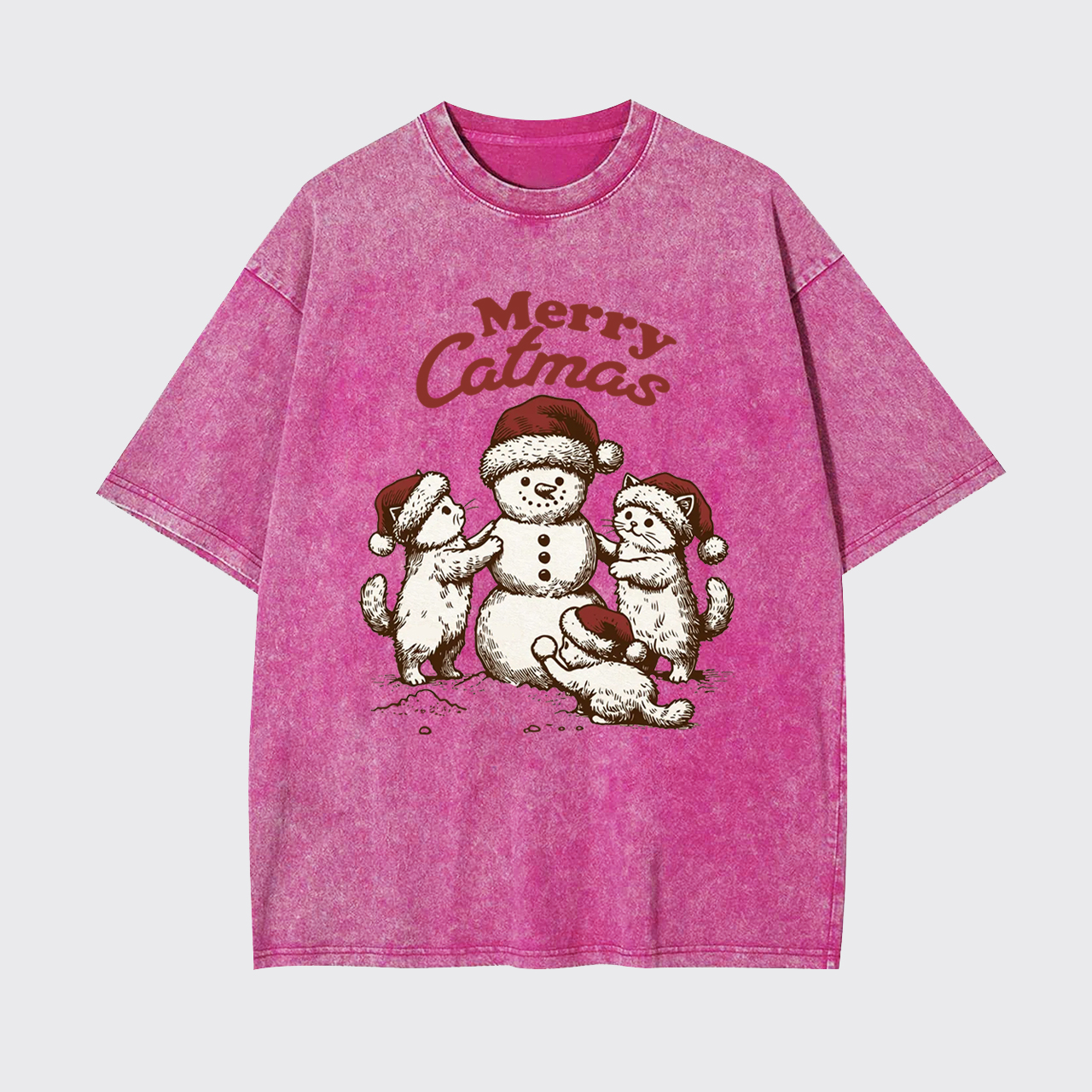Merry Christmas Santa Snowman Cat Garment-dye Tees