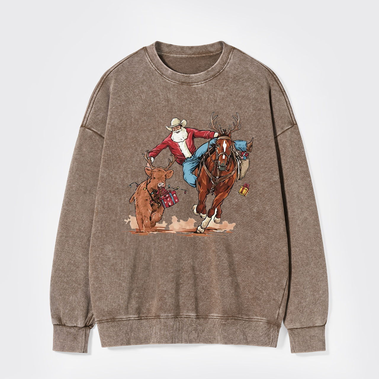Western Cowboy Santa Christmas Washed Sweatshirts