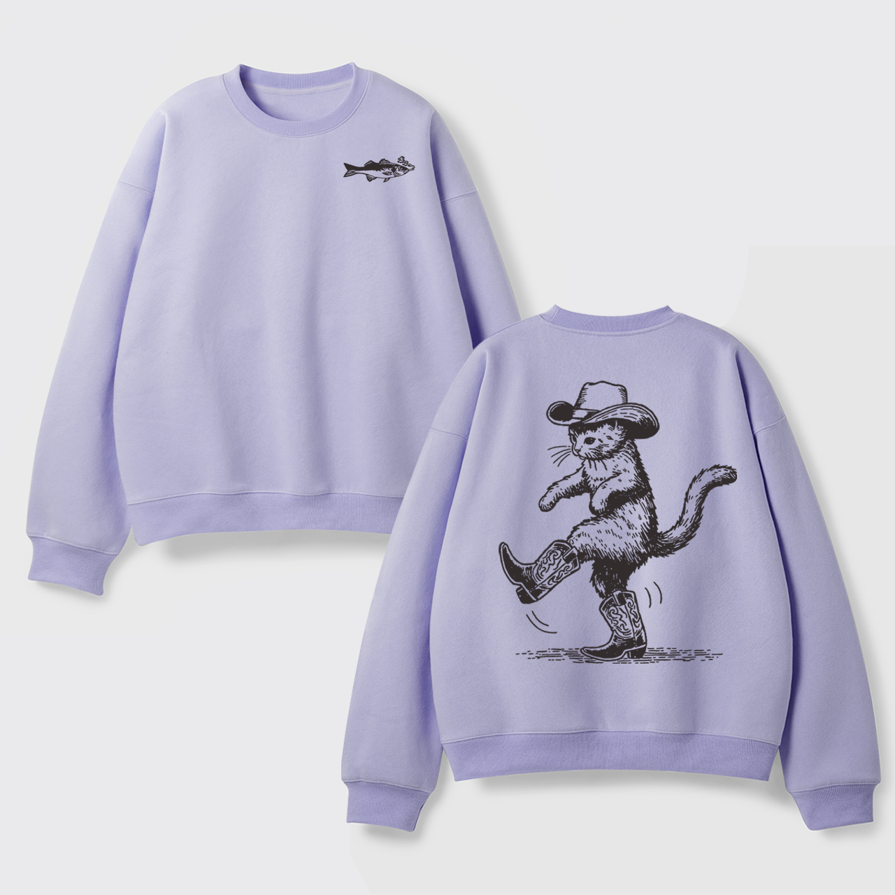 Fleece Cowboy Cat Looking for Fish Sweatshirt