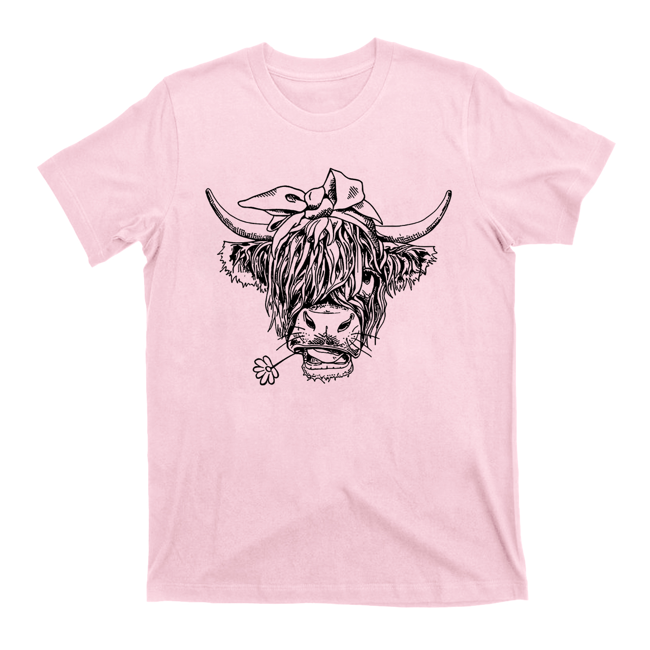 Holding a Daisy in Highland Cow Mouth T-Shirts