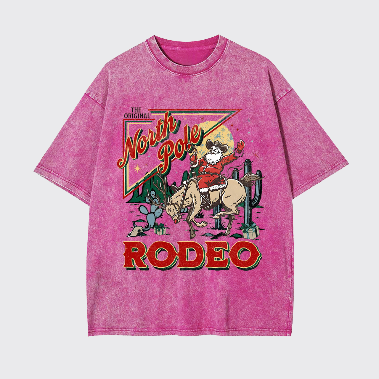 Retro North Pole Rodeo Cowboy Santa Christmas Garment-dye Tees