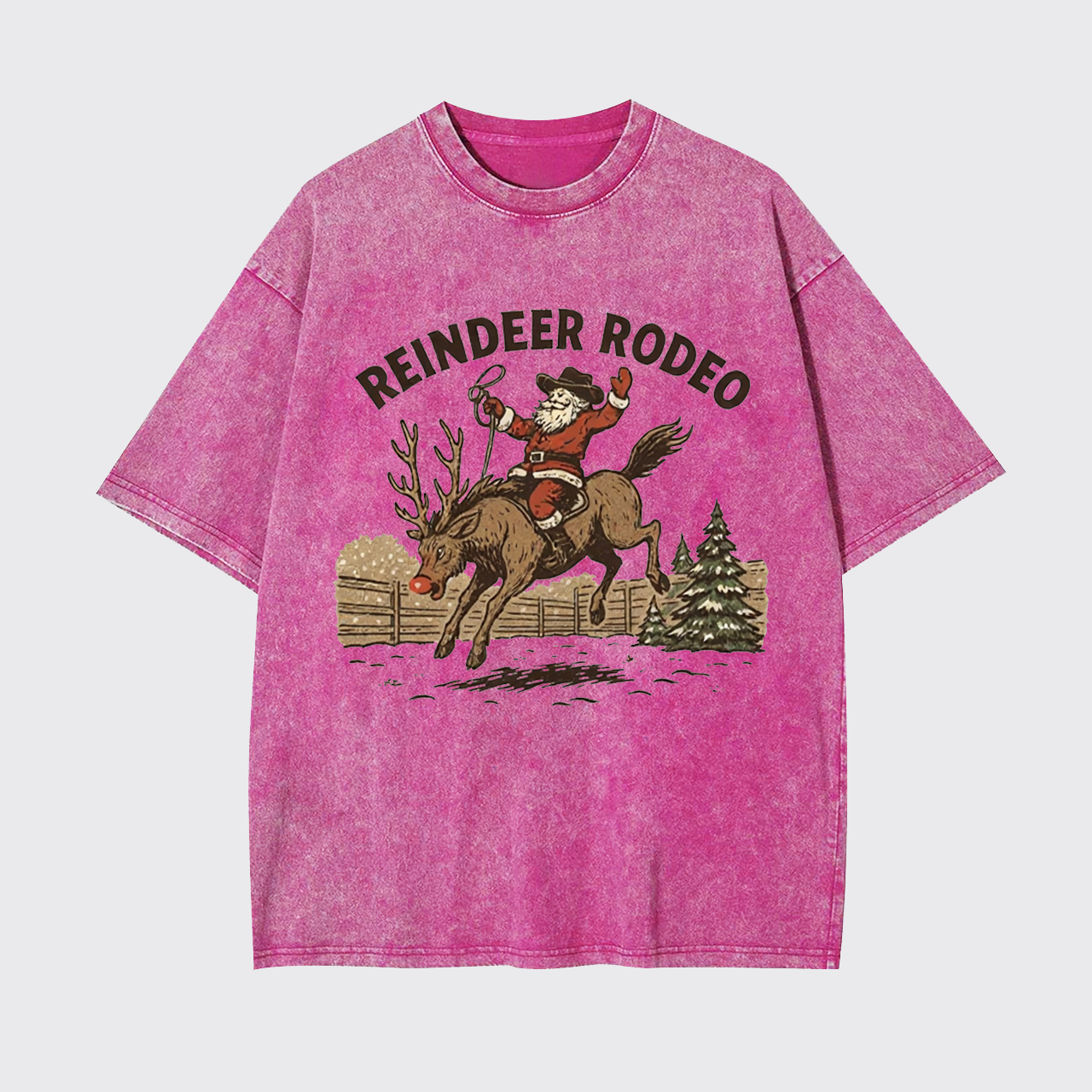 Reindeer Rodeo Santa Cowboy Christmas Garment-dye Tees