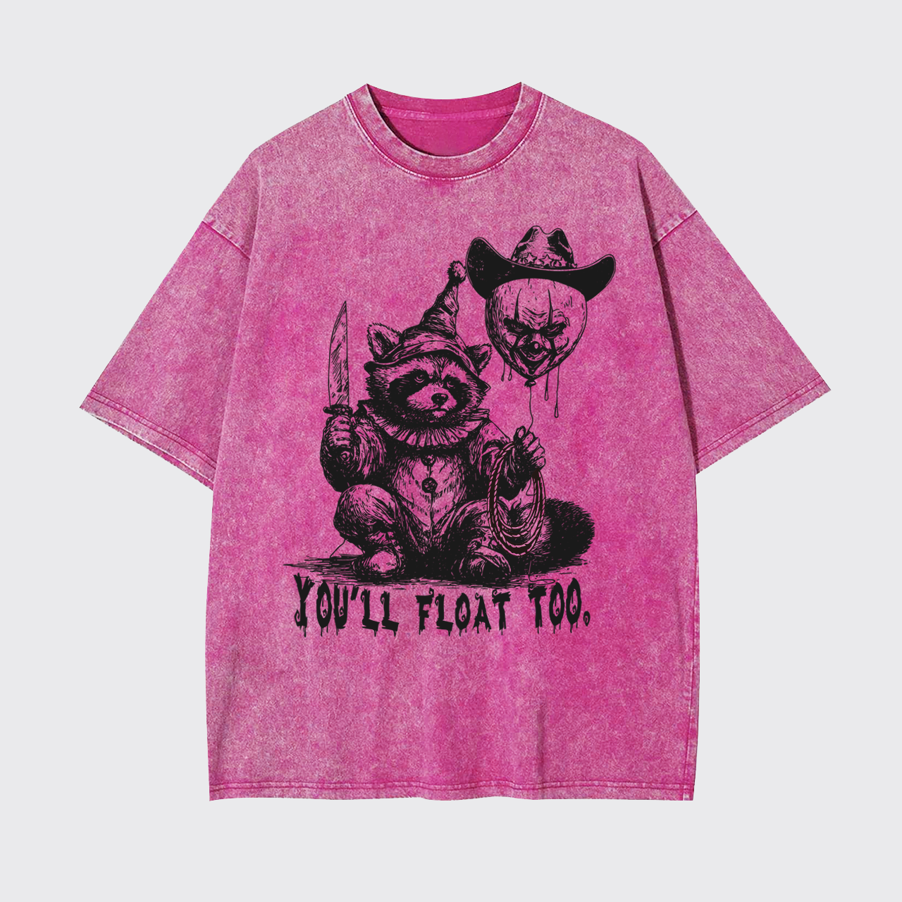 Creepy Clown Raccoon Spooky Halloween Garment-dye Tees