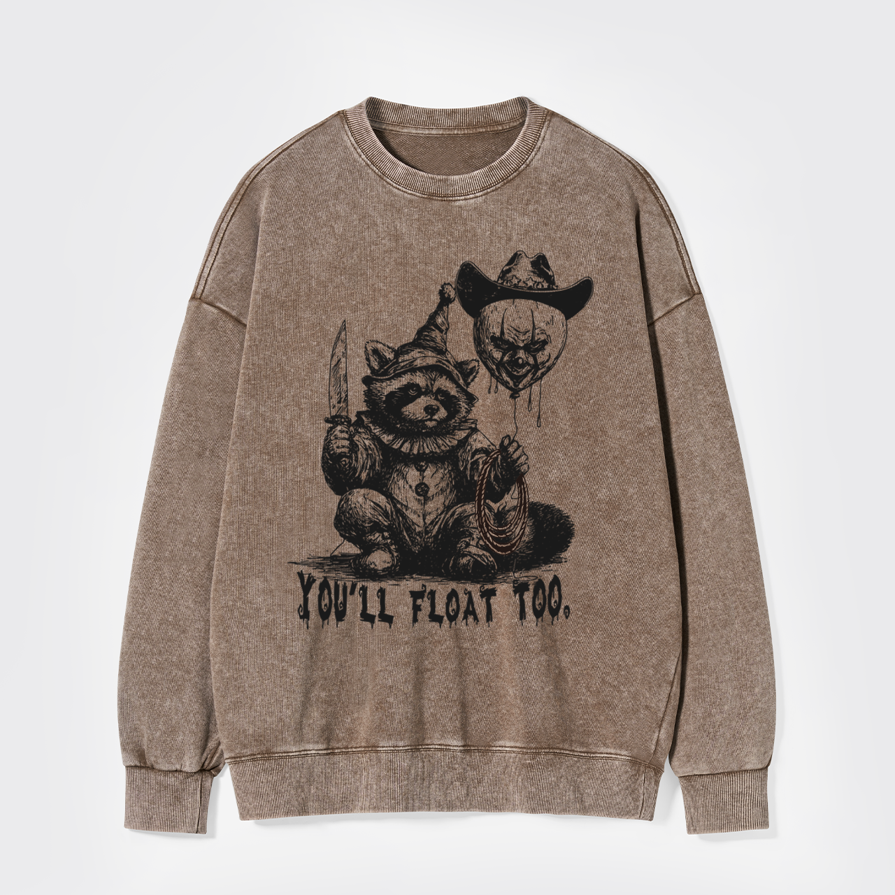 Creepy Clown Raccoon Spooky Halloween Washed Sweatshirts