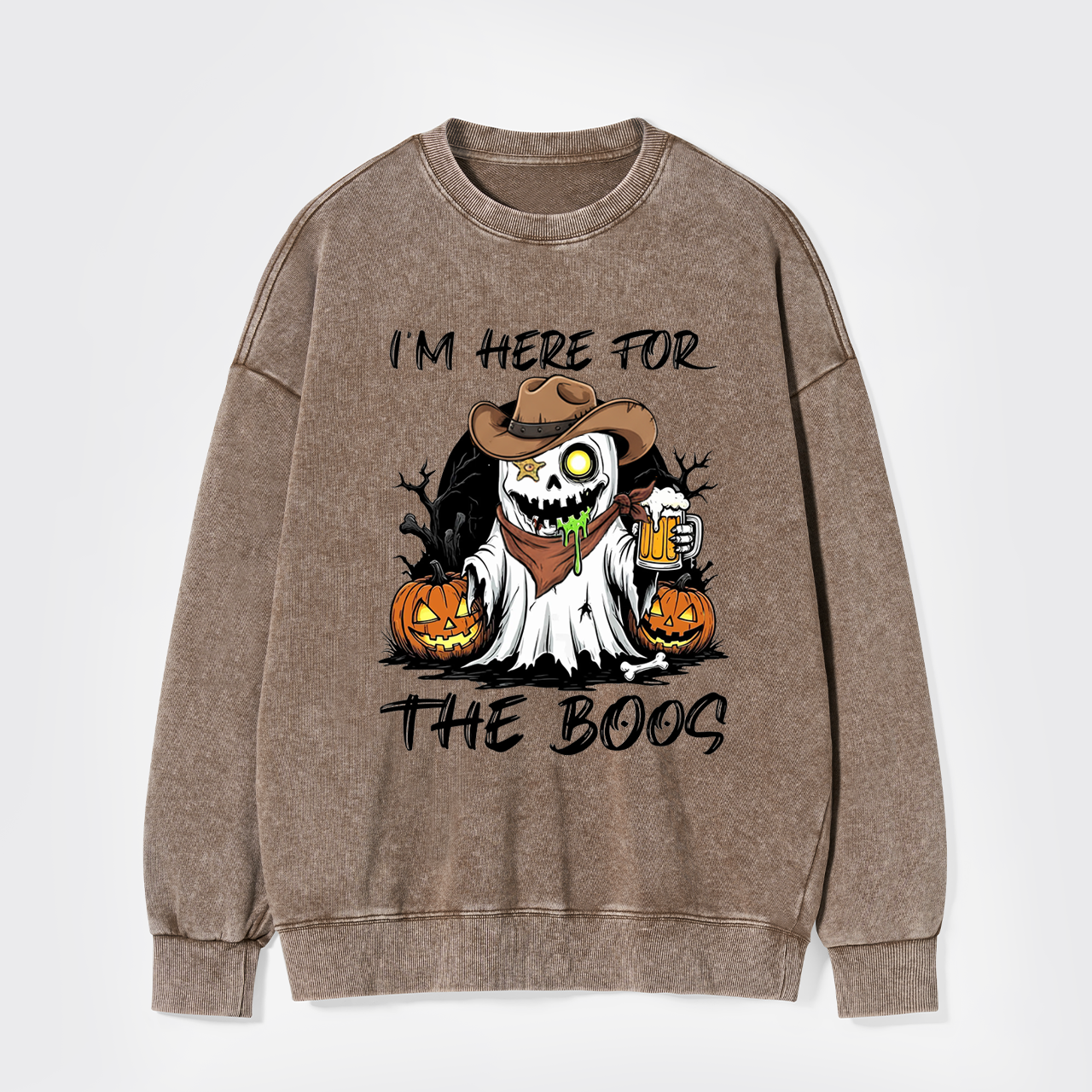 Funny Halloween Ghost and Beer Washed Sweatshirts