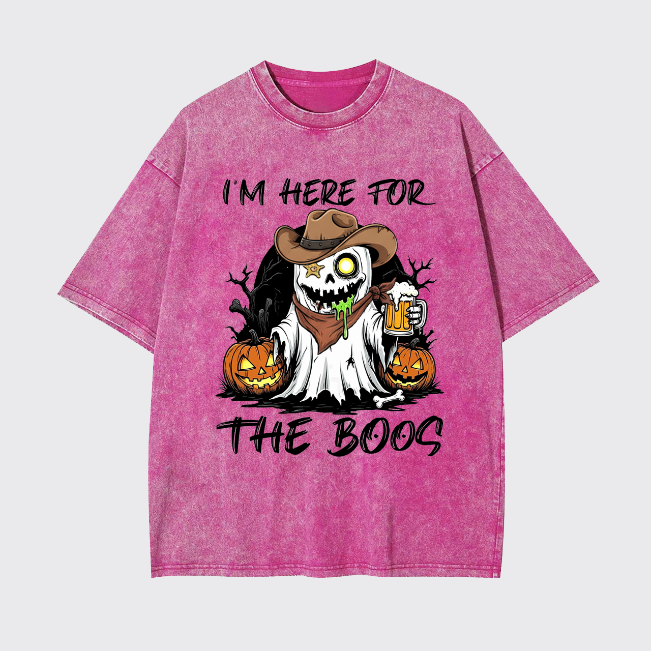Funny Halloween Ghost and Beer Garment-dye Tees