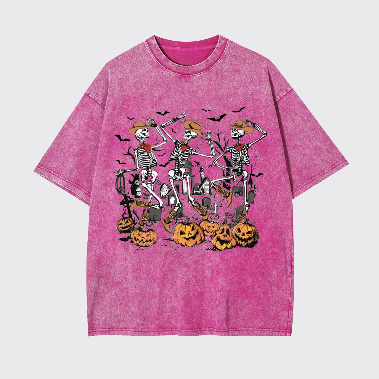 Retro Halloween Skeleton Cowboy Garment-dye Tees