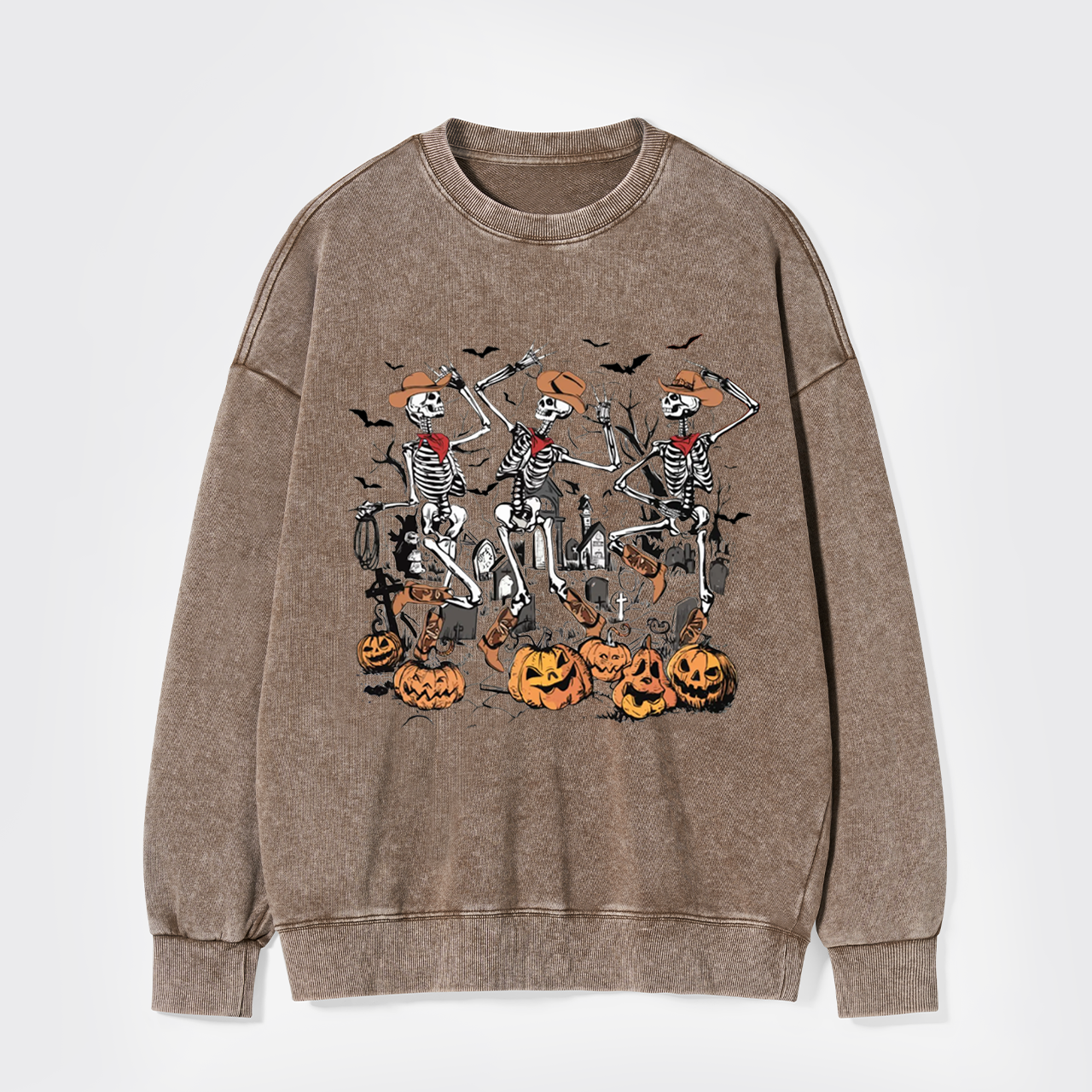 Retro Halloween Skeleton Cowboy Washed Sweatshirts