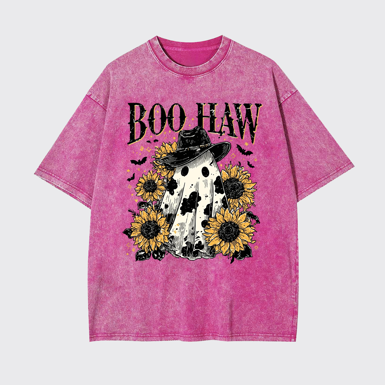 Boo Haw Cow Spot Ghost Western Halloween Garment-dye Tees