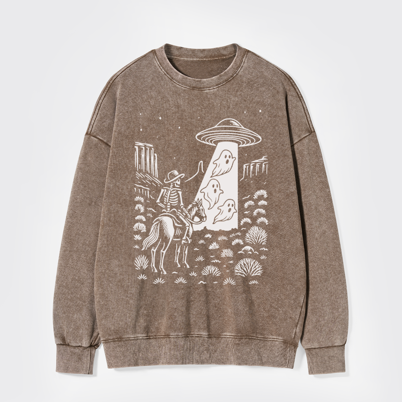 Halloween Ghost Cowboy Skeleton UFO Washed Sweatshirts