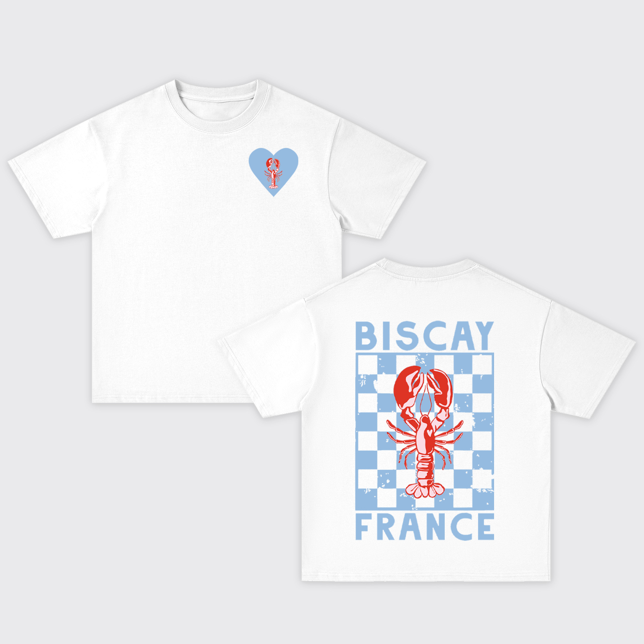 Blue Check Lobster Oversize T-Shirts