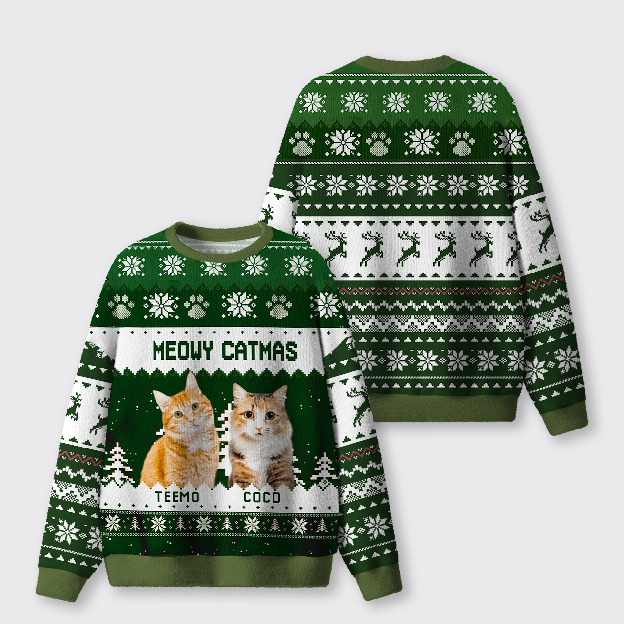 Personalized Custom Photo Meowy Catmas Ugly Knit Sweatshirt