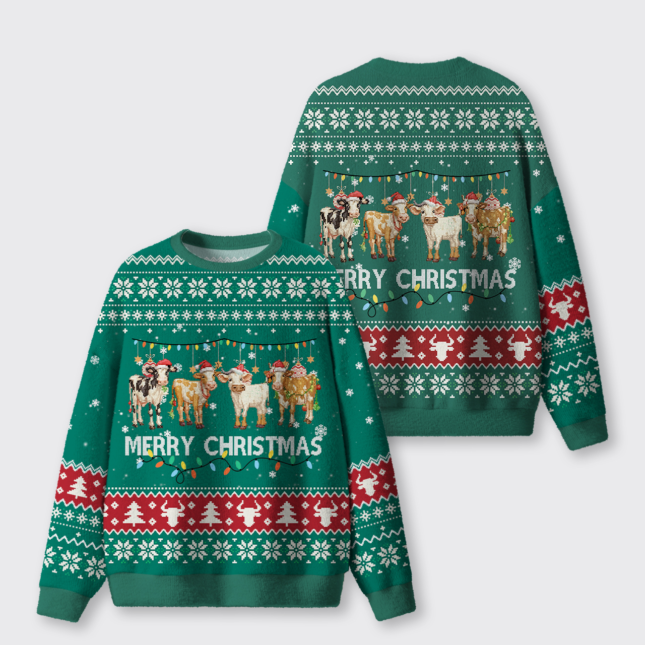Christmas Cattle Cheer Ugly Knit Sweatshirt