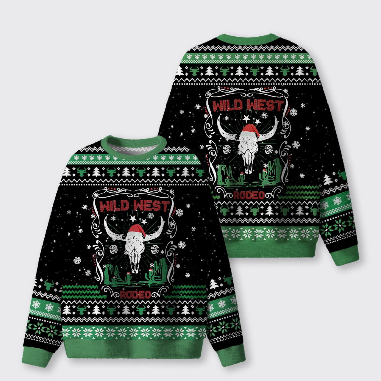 Christmas Cow Skull Ugly Knit Sweatshirt