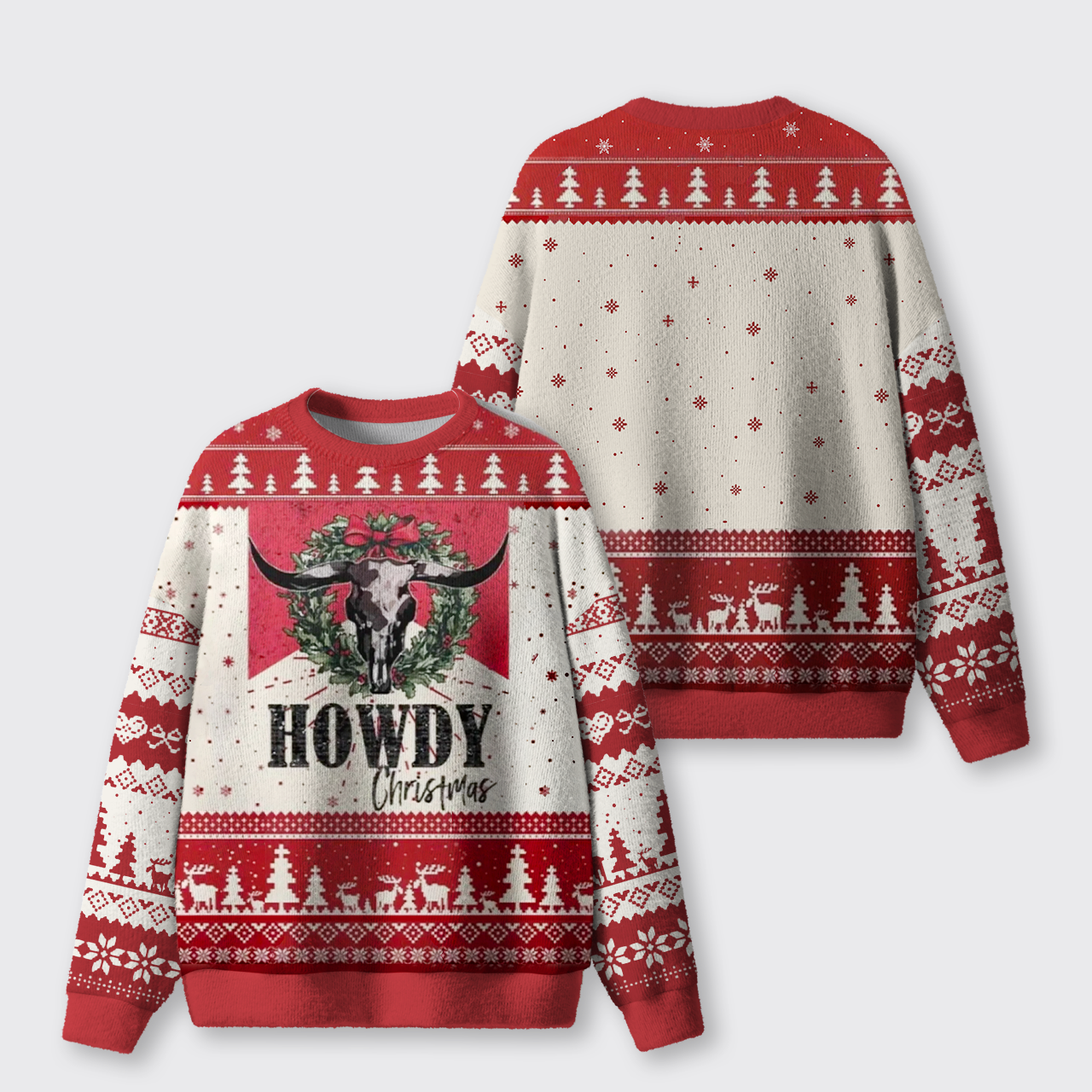 Howdy Longhorn Skull Wreath Ugly Knit Sweatshirt