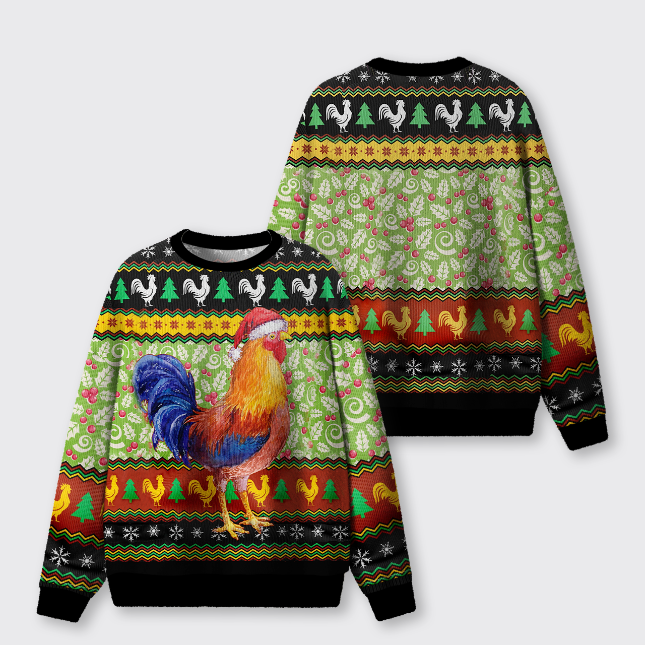 Chicken Santa Hat Ugly Knit Sweatshirt