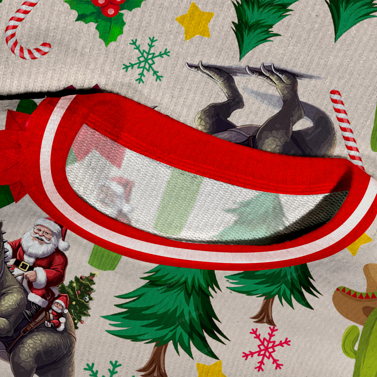 Cowboy Riding Dinosaur Christmas Ugly Knit Sweatshirt