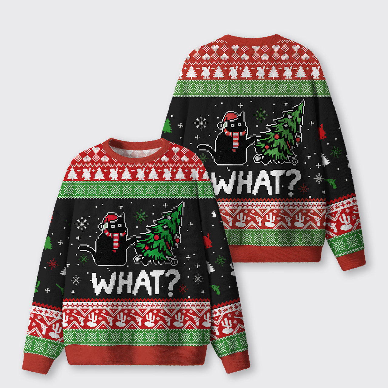 Troublemaker Cat Christmas Ugly Knit Sweatshirt