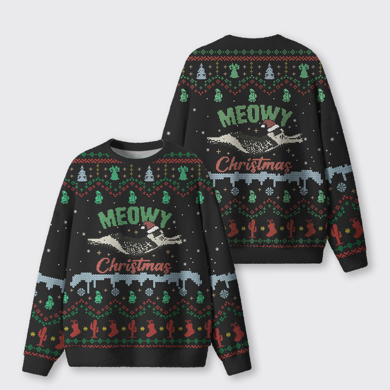 Meowy Christmas Adventure Ugly Knit Sweatshirt