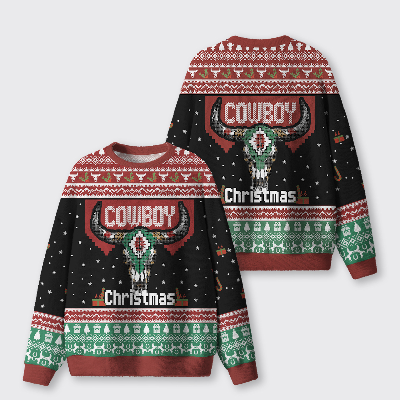 Cowboy Christmas Ugly Knit Sweatshirt