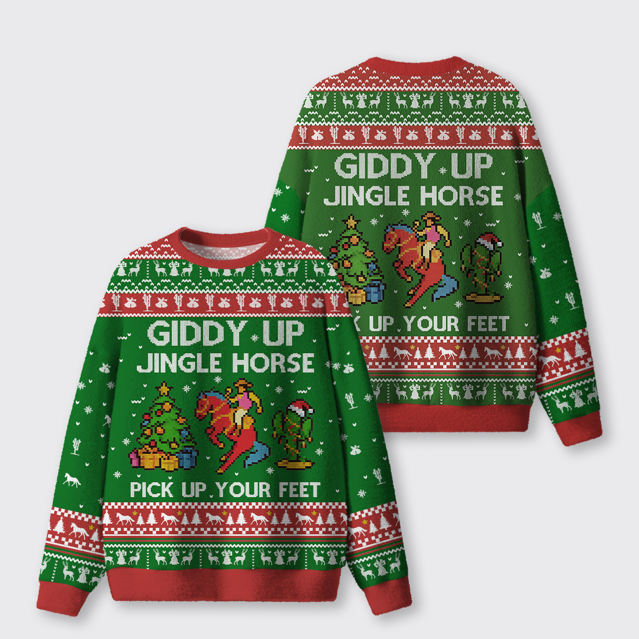 Giddy Up Jingle Horse Pick Up Your Feet Ugly Knit Sweatshirt