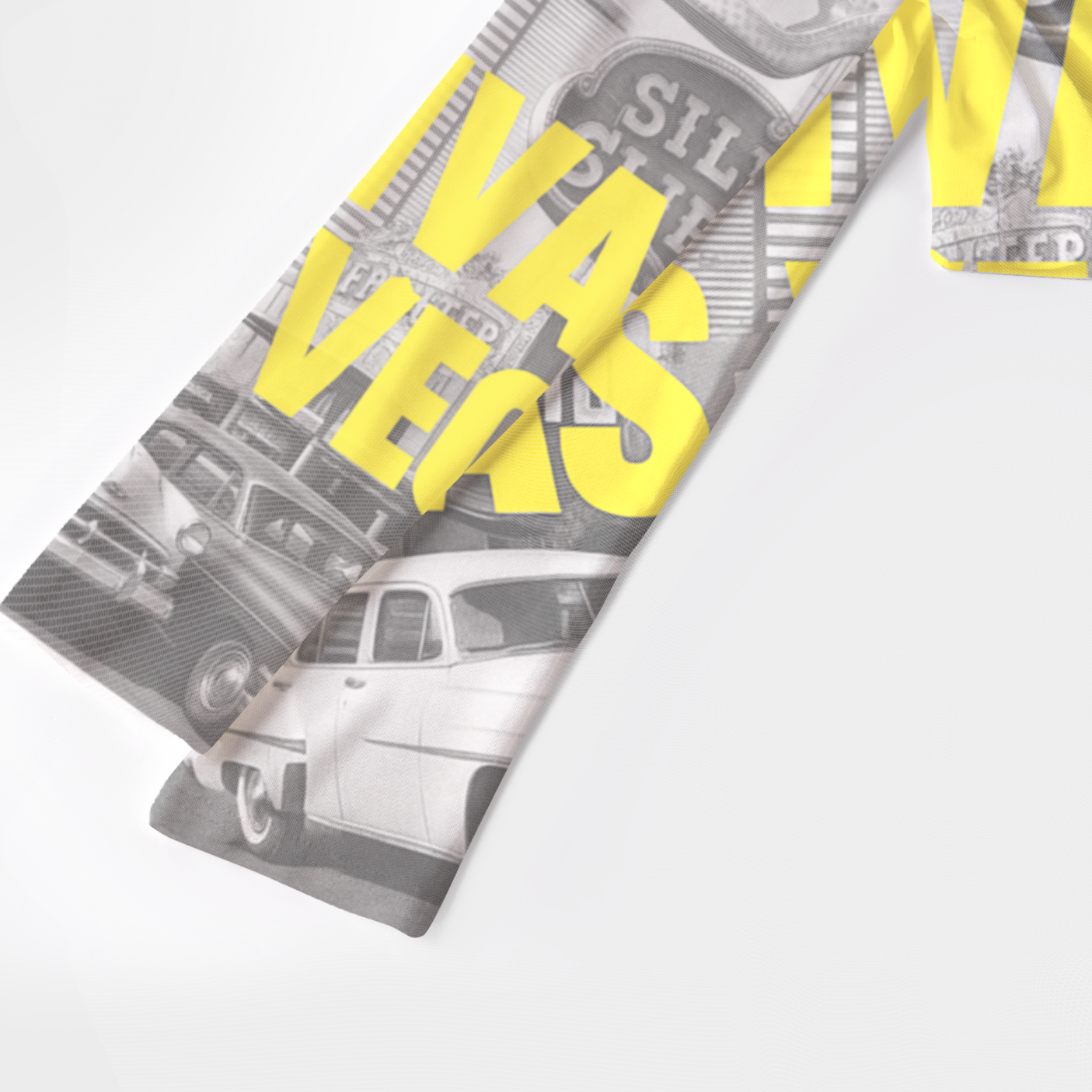 Retro Las Vegas Print Mesh Crop Long Sleeves