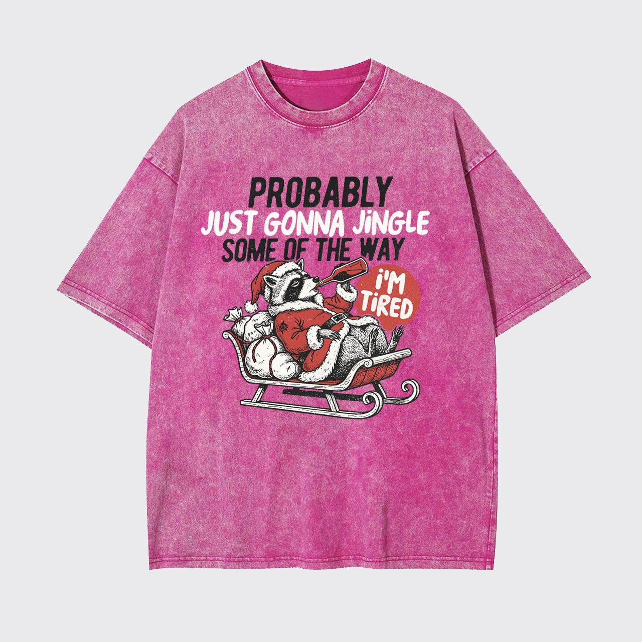 Humorous Christmas Tired Raccoon Garment-dye Tees