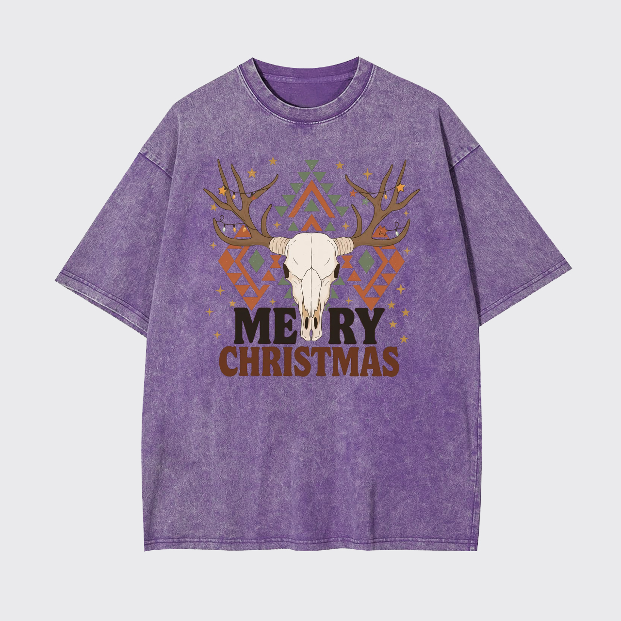 Western Christmas Bull Skull Garment-dye Tees