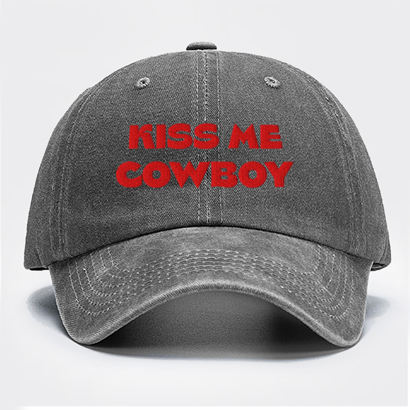 Kiss Me Cowboy Embroidery Washed Hat