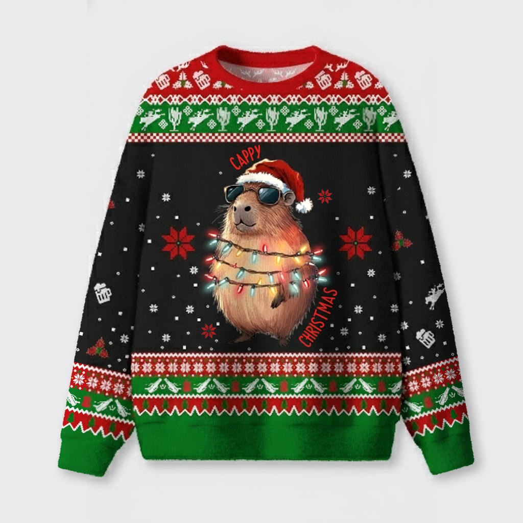 Cappy Christmas Lights Ugly Knit Sweatshirt