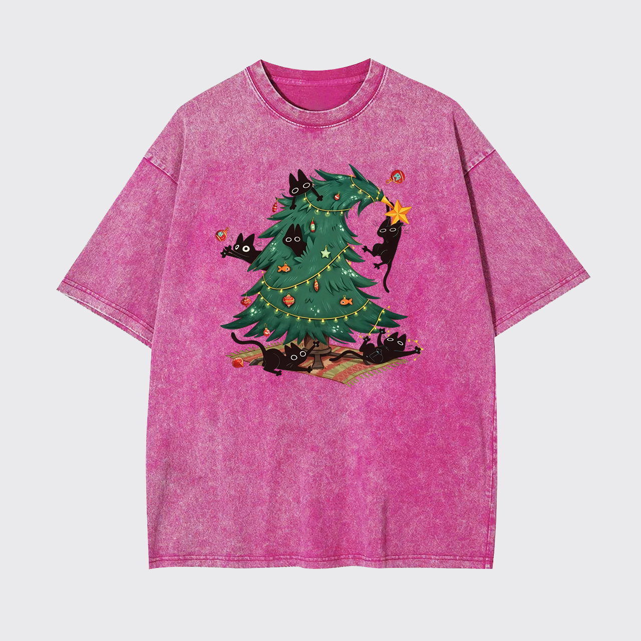Christmas Tree And Black Cat Garment-dye Tees