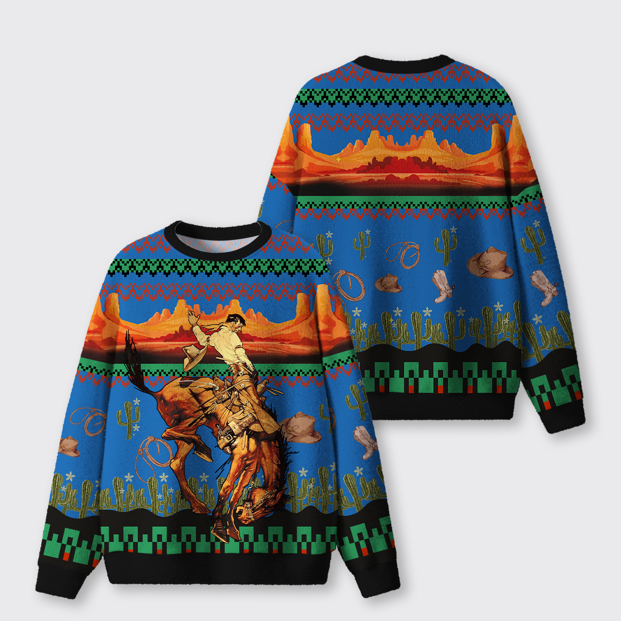 Cowboy Rider Christmas Ugly Knit Sweatshirt